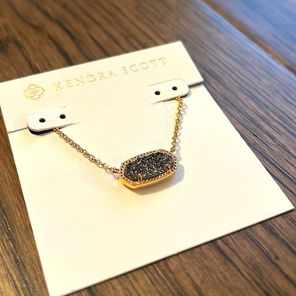 NEW Kendra Scott Elisa Gold Pendant Necklace in Platinum Drusy - Picture 5 of 10